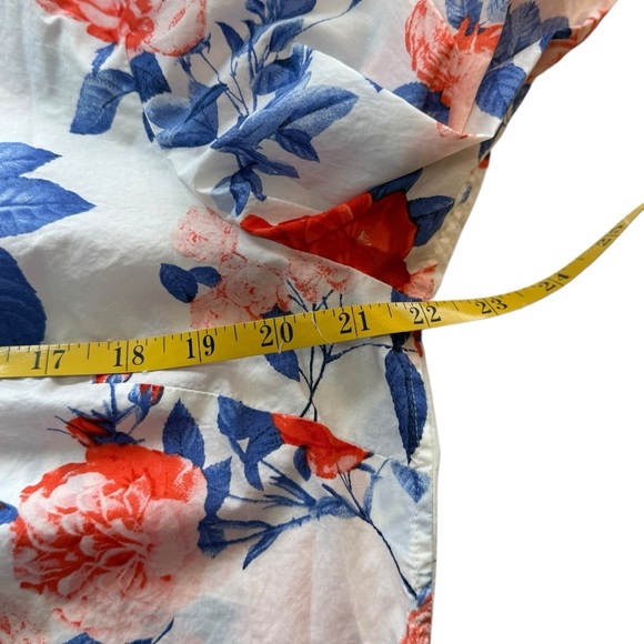 Talbots Floral Ruffle Neck 100% Cotton Popover Poplin Blouse Large Cottagecore - Picture 8 of 11